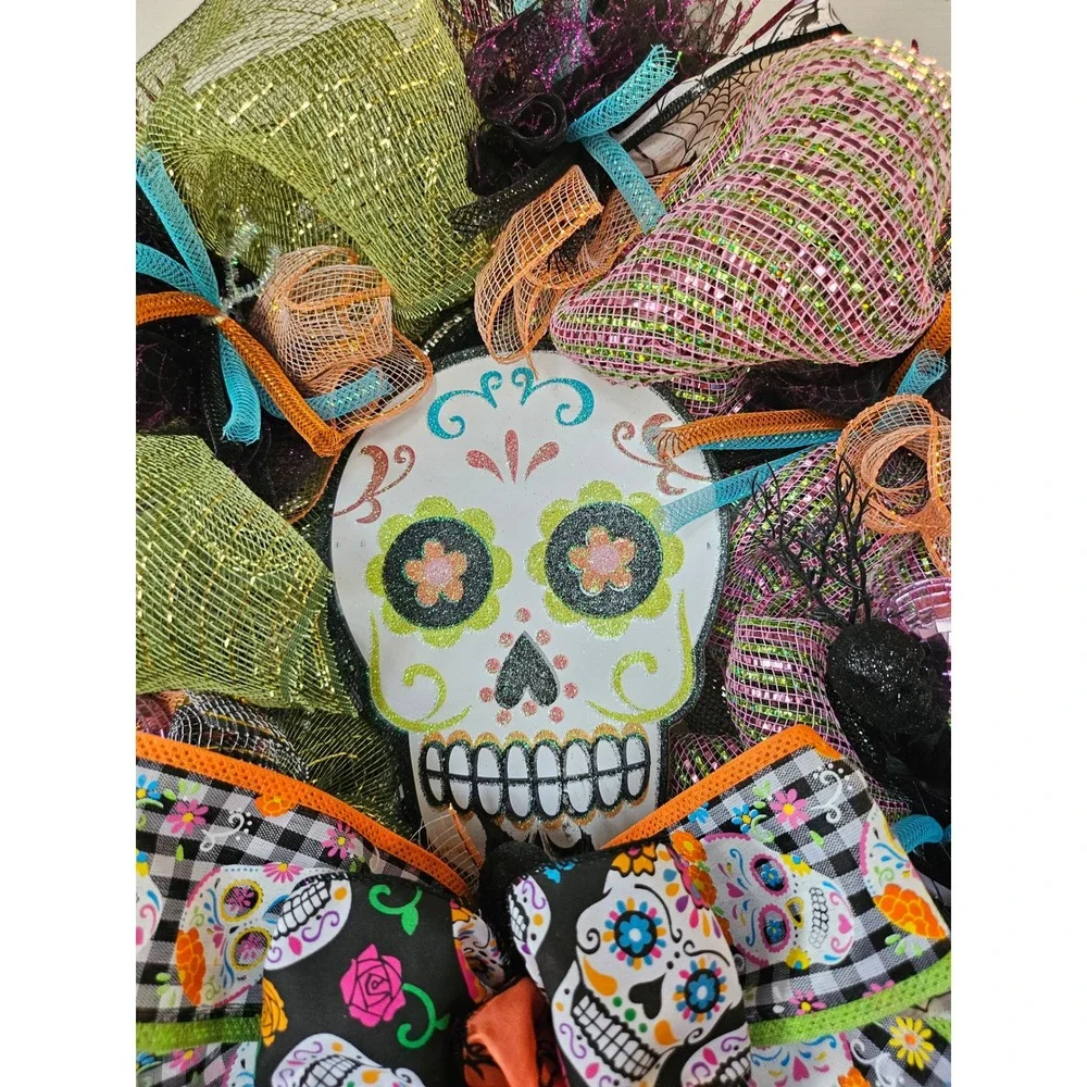 Handmade Day of the Dead Wreath Sugar Skull Halloween Decor 24